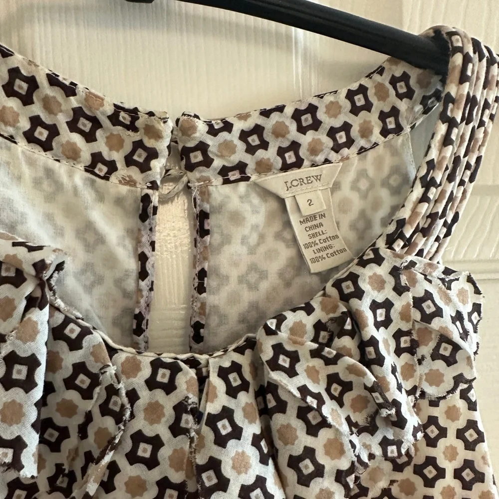J.Crew 100% Cotton Lined Sleeveless Blouse – Size 2, Brown & Khaki Design